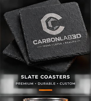 Carbon Lab 3D custom laser engraved slate coasters