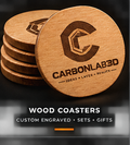Carbon Lab 3D custom laser engraved wood coasters